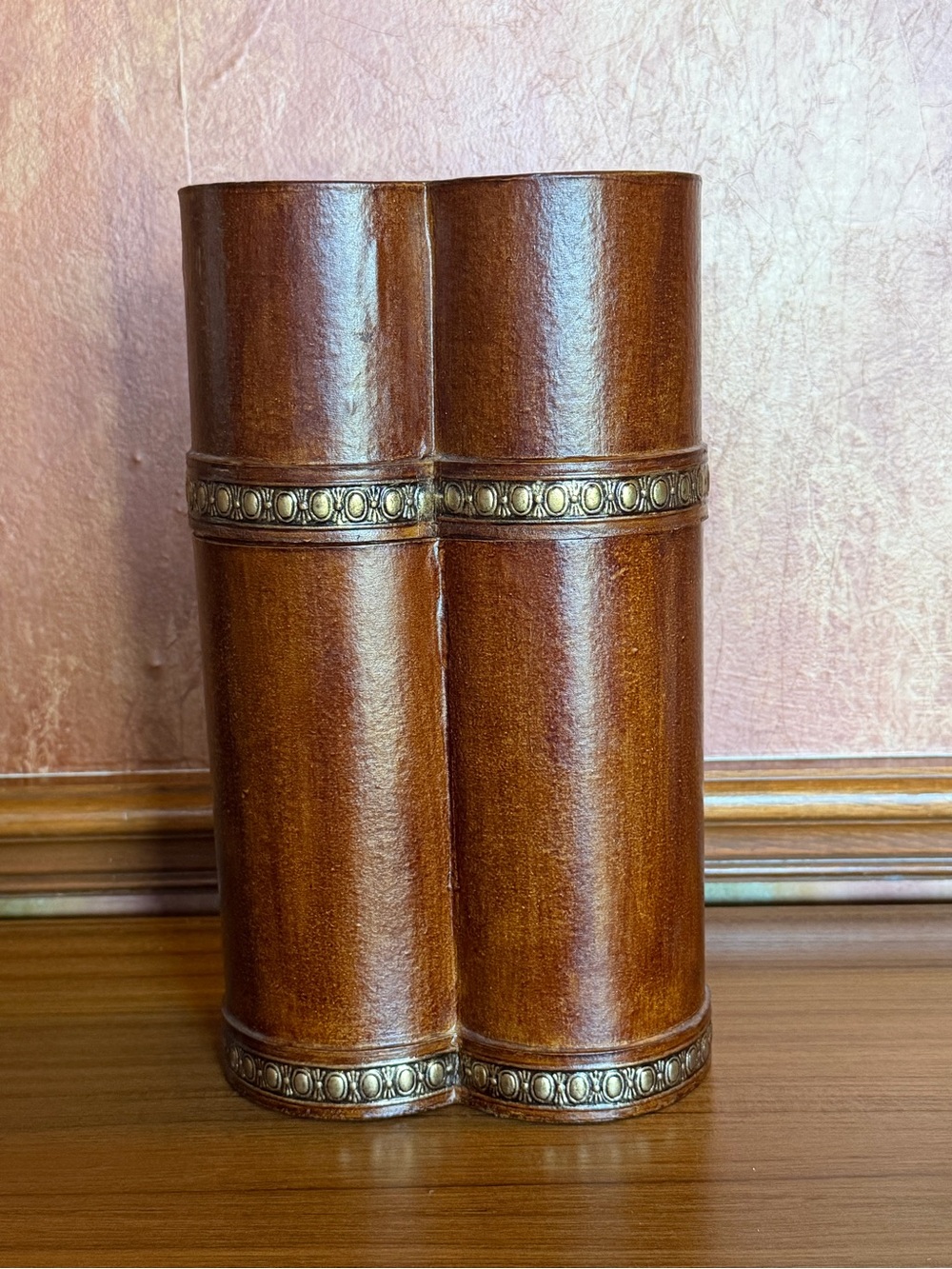 VTG Faux Book Double Wine Bottle Carrier Case Hidden Bar Mid Century Decor 13"
